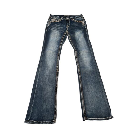 Grace in‎ LA Easy Fit Jeans Womens 29 Bootcut Aztec Embroidered Western - Picture 1 of 5